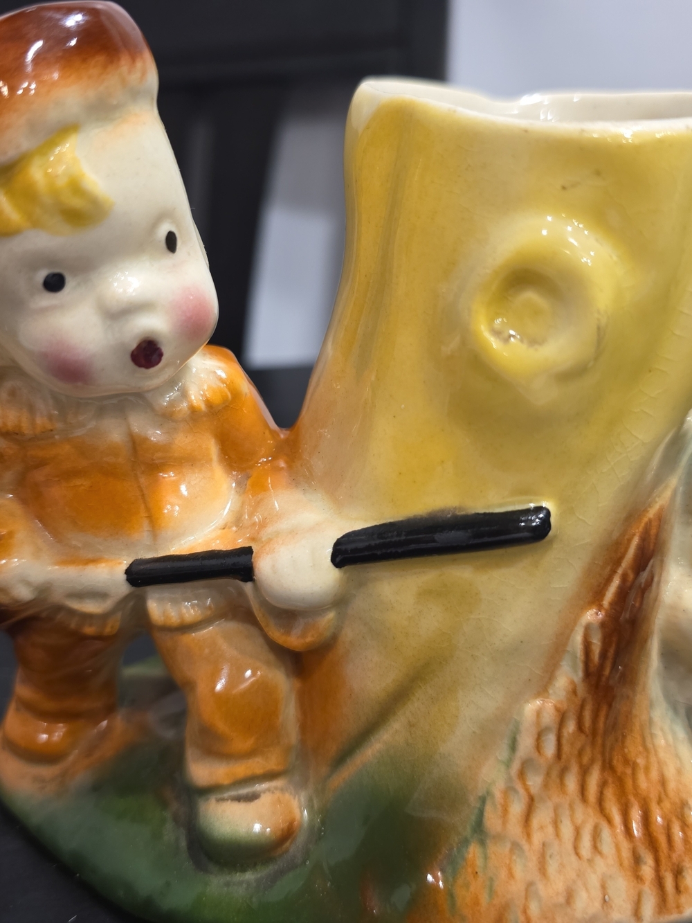 Vintage Ceramic Figurine Planter in Yellow and Orange